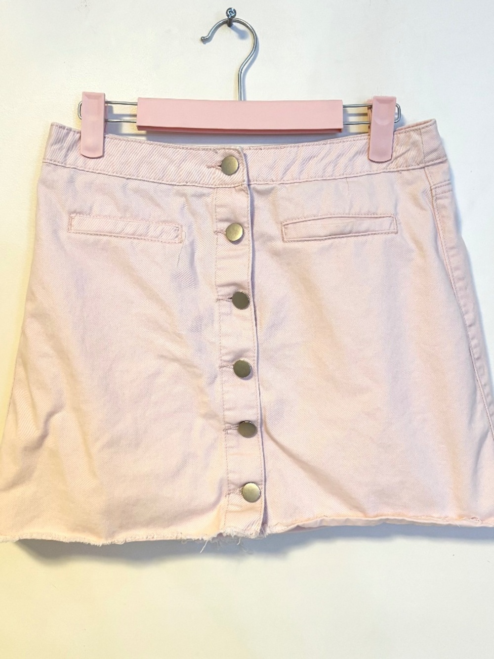 Forever 21 Button Up High Waist Mini Skirt Baby Light Pink Womens Size Medium